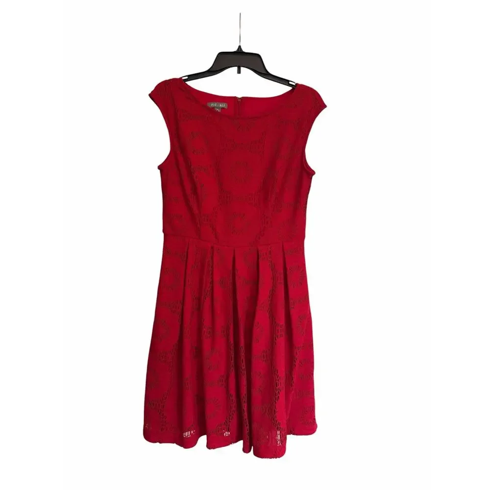 Roz & Ali Red Lace Fit & Flare Dress Size 10 Cap Sleeve Cocktail Party